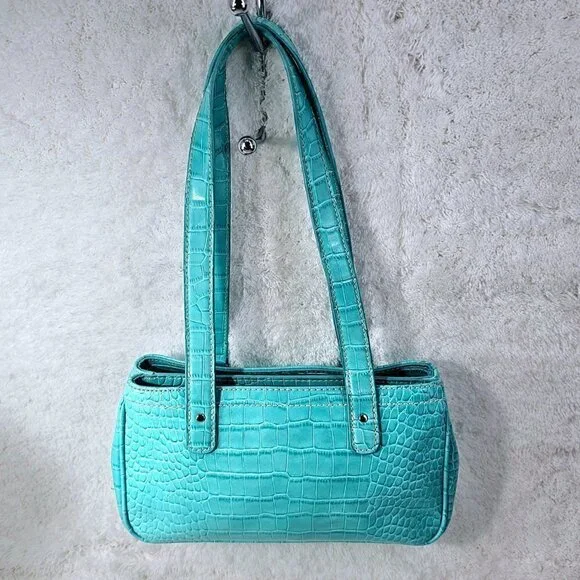 Nine West Aqua Croco Embossed Faux Leather Retro Mini Shoulder Bag - Picture 5 of 9